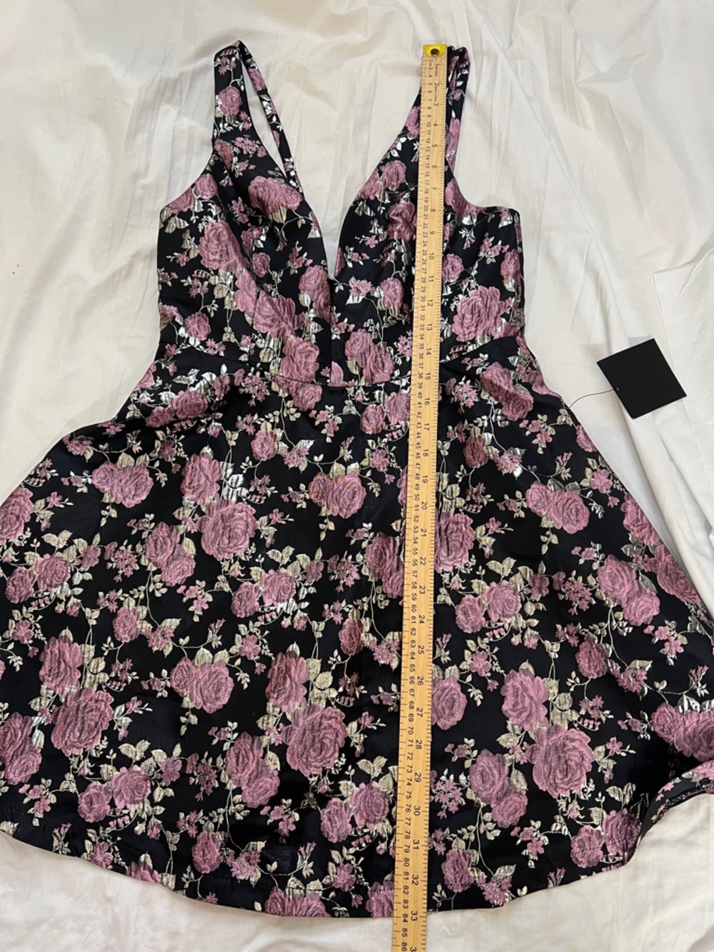 Lulu's Black Mini Dress with Pink Floral Jacquard - Picture 10 of 10